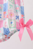 Green Bow Embroidered Checkered Bubble