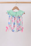 Green Bow Embroidered Checkered Bubble