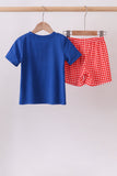 Navy School Bus Smocked Gingham Shorts Set