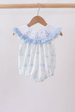 Blue Sailboat Smocked Ruffle Bubble