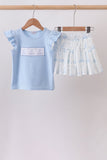 Blue Sailboat Embroidered Skorts Set