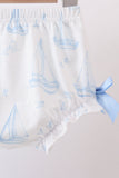 Blue Sailboat Smocked Scalloped Bloomer Set