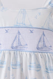 Blue Sailboat Smocked Ruffle Dress