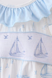 Blue Sailboat Smocked One-Piece Swimsuit