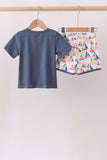 Blue Sailboat Print Shorts Set