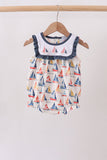 Blue Sailboat Embroidered Ruffle Bubble