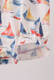 Blue Sailboat Embroidered Ruffle Bubble