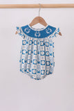 Blue Crab Embroidered Checkered Ruffle Bubble