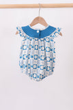 Blue Crab Embroidered Checkered Ruffle Bubble