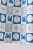 Blue Crab Embroidered Checkered Ruffle Shorts Set