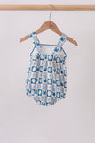 Blue Crab Embroidered Checkered Bubble
