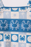 Blue Crab Embroidered Checkered Bubble