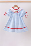 Blue School Bus Smocked Gingham Dress