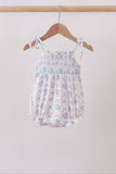 Blue Floral Smocked Bubble