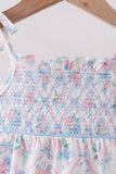 Blue Floral Smocked Bubble