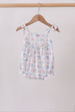 Blue Floral Smocked Bubble