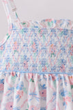 Blue Floral Smocked Bloomer Set