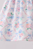Blue Floral Smocked Bloomer Set