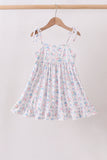 Blue Floral Smocked Ruffle Dress
