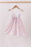 Pink Gingham Bow Print Dress
