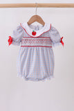 Blue Apple Smocked Plaid Bubble
