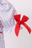 Blue Apple Smocked Plaid Bubble