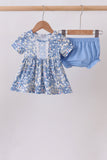 Blue Floral Print Bloomer Set