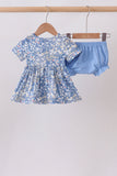 Blue Floral Print Bloomer Set
