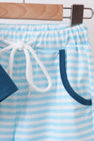 Teal Apple Embroidered Stripe Pants Set