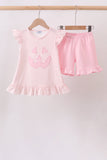 Pink Jack-O-Lantern  Applique Ruffle Shorts Set