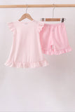 Pink Jack-O-Lantern  Applique Ruffle Shorts Set