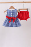 Navy Apple Embroidered Gingham Bloomer Set
