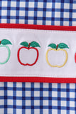 Navy Apple Embroidered Gingham Jon Jon