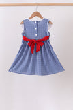Navy Apple Embroidered Gingham Dress