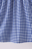 Navy Apple Embroidered Gingham Dress