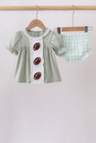 Green football french knot gingham bloomer set