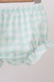 Green football french knot gingham bloomer set