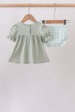 Green football french knot gingham bloomer set