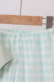 Green football french knot gingham shorts set