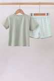 Green football french knot gingham shorts set