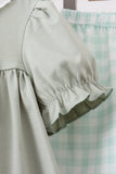 Green football french knot gingham ruffle shorts set