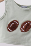 Green football french knot gingham skorts set