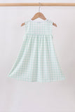 Green football french knot gingham ruffle dress