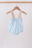 Blue Puppy Ball Embroidered Stripe Bubble