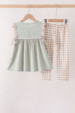 Green Scarecrow Embroidery Ruffle Pants Set
