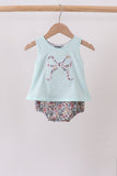 Blue Floral Bow Applique Bubble