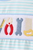 Blue Tool Smocked Stripe Bubble