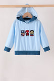 Blue character embroidery hoodie