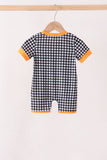 Black ghost spider embroidery gingham romper