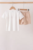Khaki Pumpkin Embroidery Shorts Set